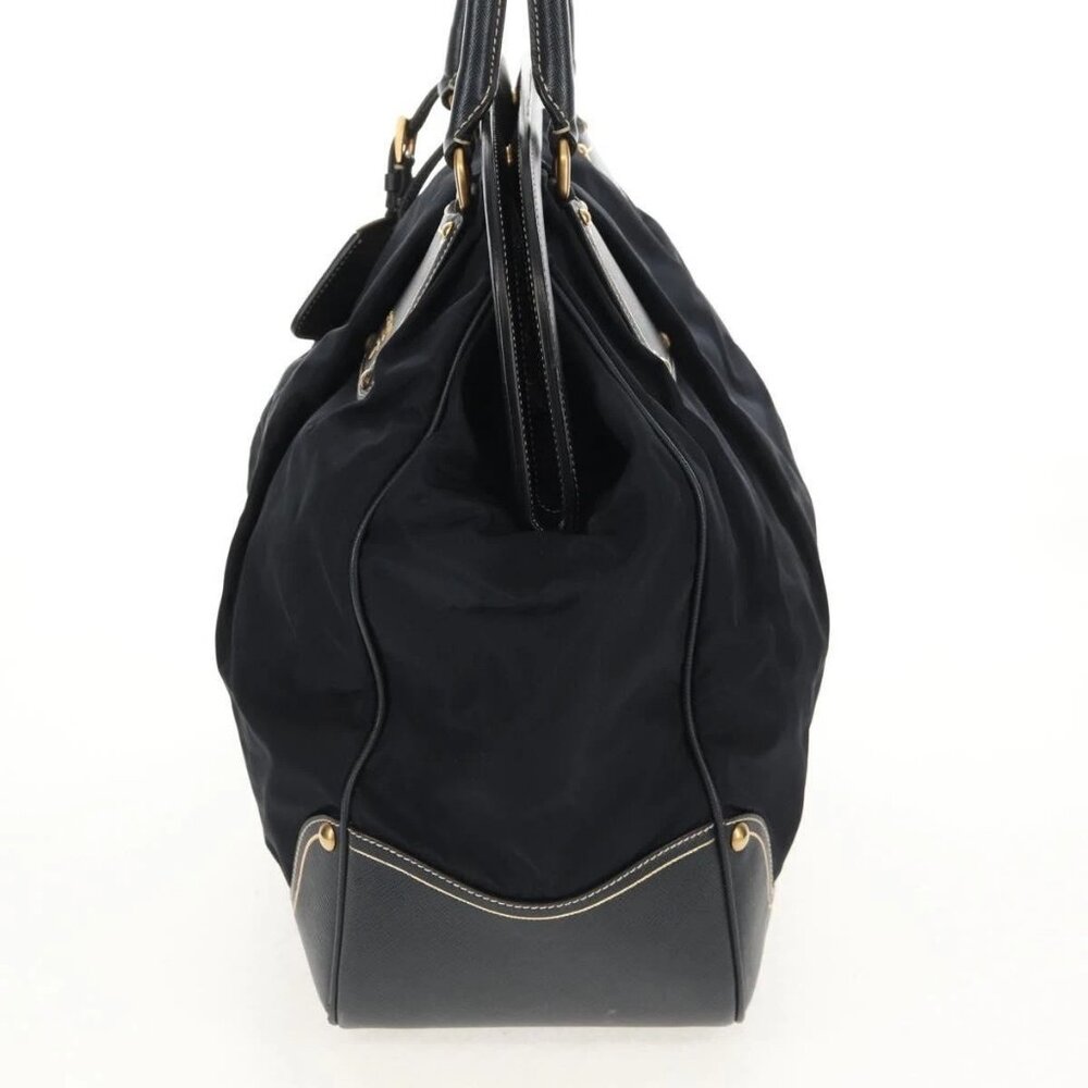PRADA Hand Bag Nylon Leather Navy Gold - Picture 5 of 16